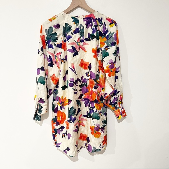 NWT SEZANE Erell Silk Long Sleeve Mini Dress in Floral Multicolored Print US 2 - Picture 4 of 12